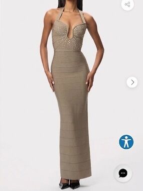 Herve Leger Crystal Halter Bandage Gown